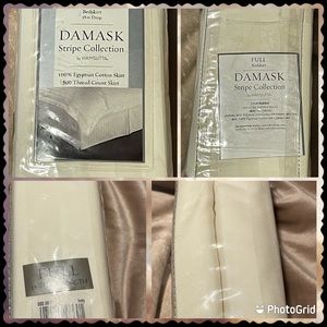 Damask Stripe Bedskirt Wamsutta Full Size 15" Drop 100% Egyptian Cotton Ivory